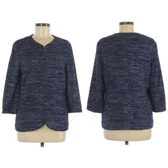Coldwater Creek Jacket Blazer Jersey Knit Zip Up Slouchy Space Dye Blue 8 - Picture 11 of 11